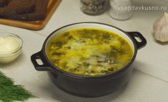Подаем суп из щавеля с яйцом в глубокой тарелке